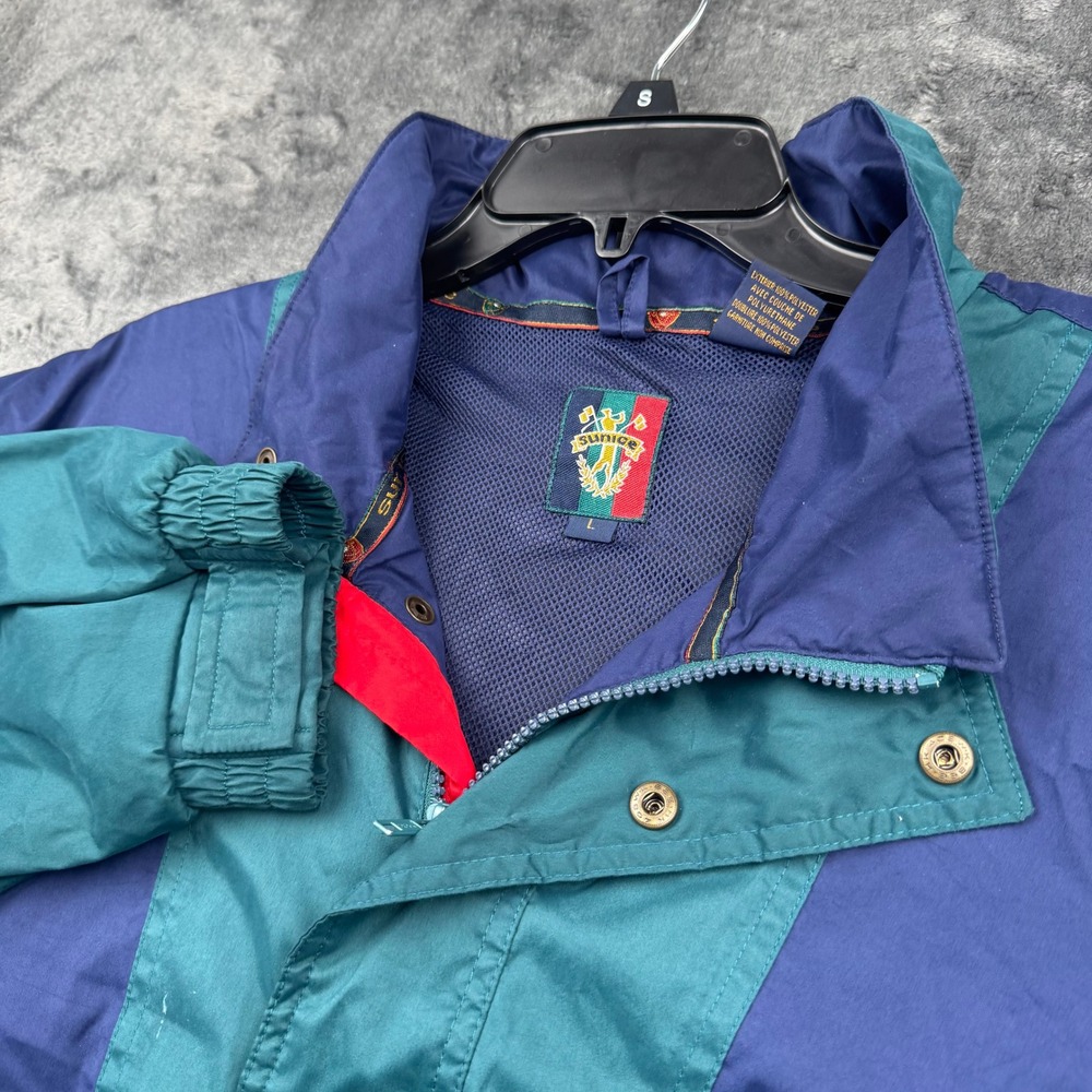 Sunice Vintage Y2K Colorblock Windbreaker Jacket Mens Large Teal Navy Blue